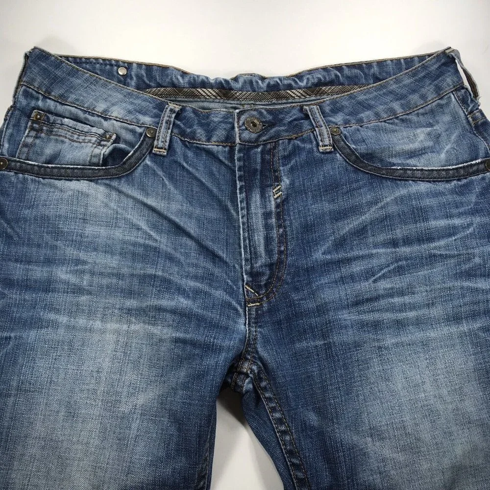 Buffalo‎ David Bitton Mens Blue Jeans 34X28 Boot Cut Ripped Rough Cuffs Denim